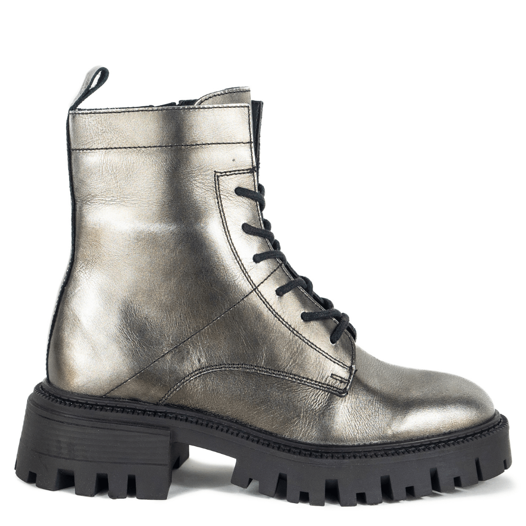 Silver metallic combat boots shop