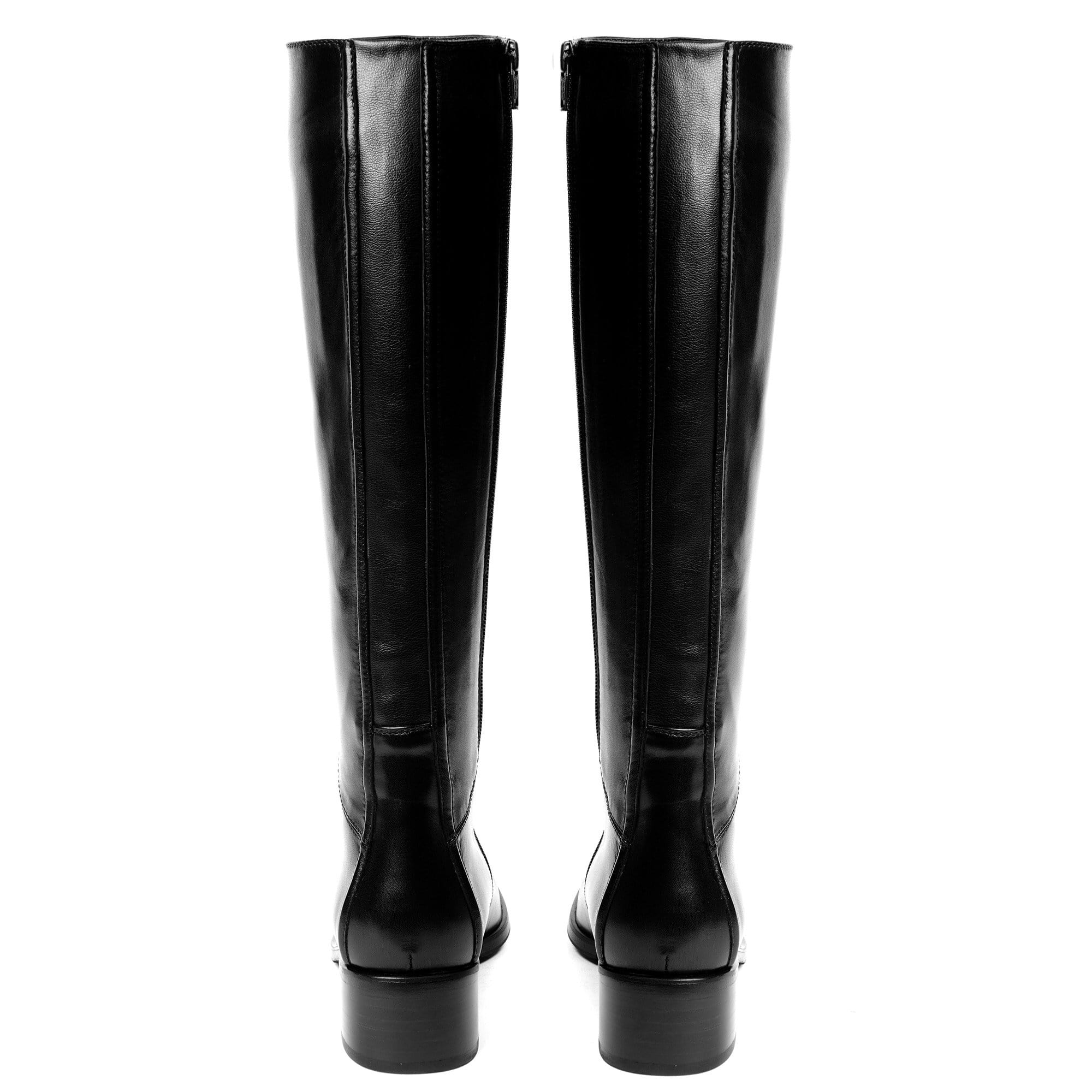 Slim fit black sales leather knee high boots